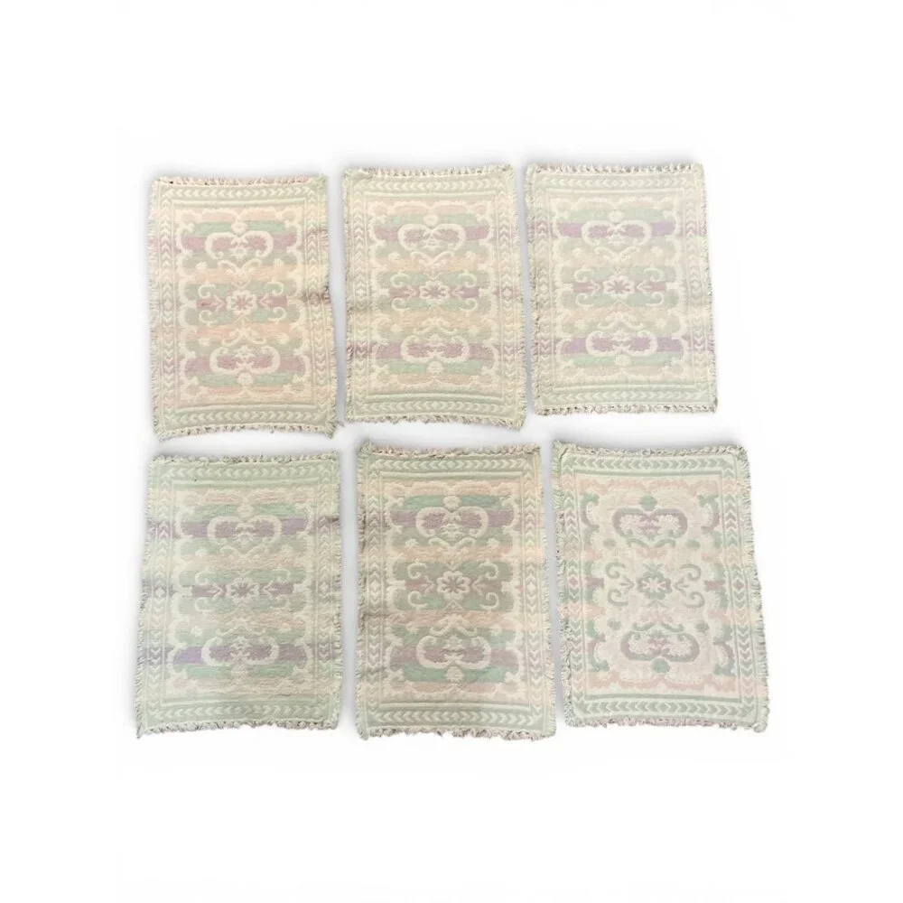 Bohemian Woven Cotton Placemats Set Of 6 Pastel Floral Rustic 16.5 x 11.5 Inches